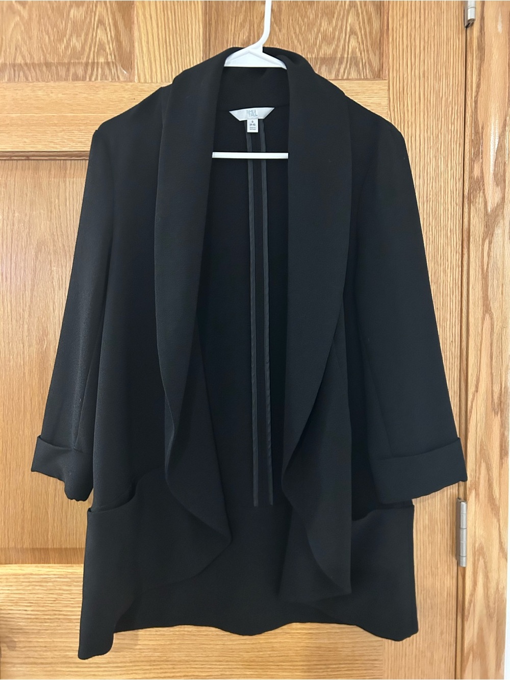 Time and Tru Black Draped Open-Front Blazer Jacket